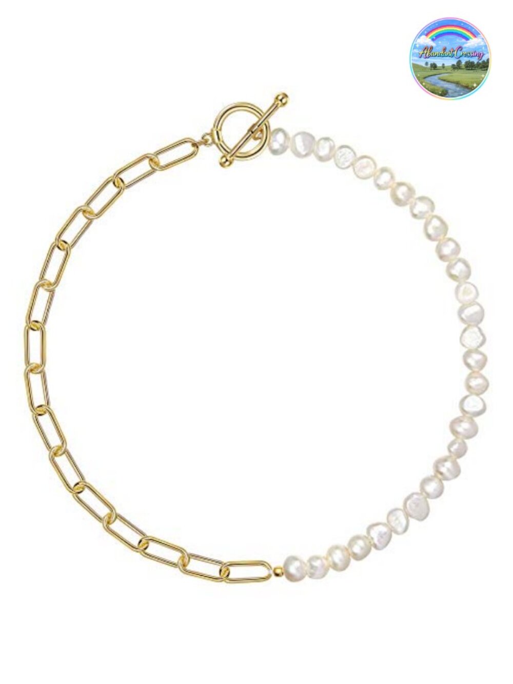 18K Gold Plated Pearl Paperclip Chain Necklace Women 18 Inch Toggle Clasp